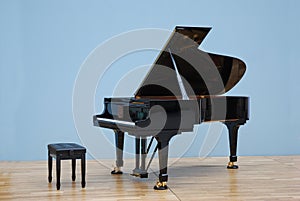 Grand piano in concert hall