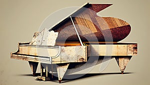 Grand piano keys background with an abstract vintage distressed texture in a geometric keyboard style painting