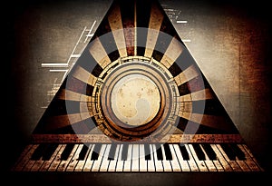 Grand piano keys background with an abstract vintage distressed texture in a geometric keyboard style painting