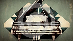 Grand piano keys background with an abstract vintage distressed texture in a geometric keyboard style painting