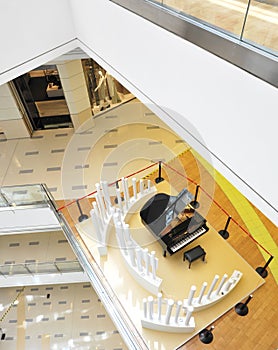 Grand piano in modern lobby