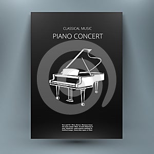 Grand piano music media design template. A4 brochure title sheet