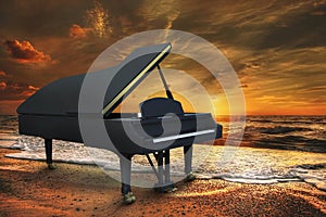 Grand Piano, Ocean, Sea, Music, Nature