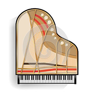 Grand Piano Opened Vector. Realistic Black Grand Piano Top View. Isolated Illustration. Musical Instrument.