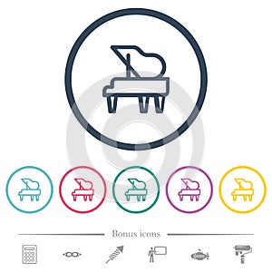 Grand piano outline flat color icons in round outlines photo