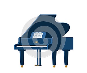 Grand piano and sheet music on a stand. Music instrument. Vector illustration