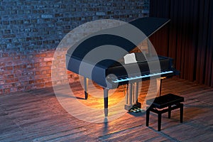 Grand Piano on the stage of concert hall or small jazz club