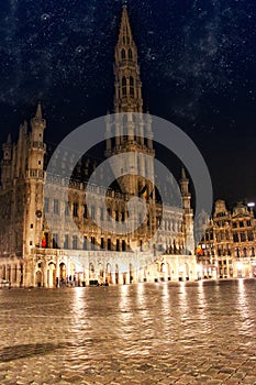 Grand Place in Brussels Belgium by night with star