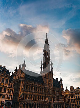 Grand Place in Brussels at sunset, Belgium