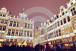 Grand Place buildings at night