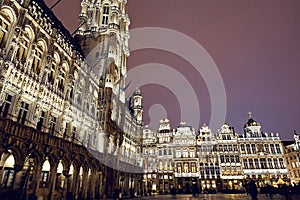 Grand Place buildings at night