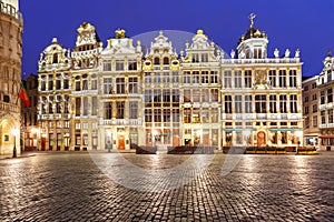 Grand Place Square at night in Belgium, Brussels