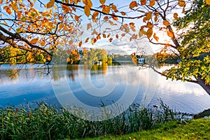 Grand pond in autumn in Catherine park, Tsarskoe Selo Pushkin, St. Petersburg, Russia