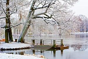 Grand pond in Catherine park in winter, Tsarskoe Selo Pushkin, Saint Petersburg, Russia