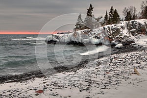 Grand Portage Indian Reservation during Winter on the Shores of Lake Superior in Minnesota on the Canadian Border