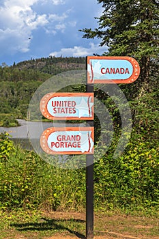 USA Canada Border at Grand Portage State Park, Minnesota photo