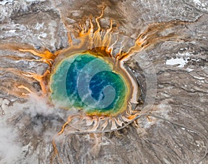 Grand prismatic hot spring colorful aerial photo