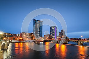 Grand Rapids, Michigan, USA downtown skyline on the Grand River