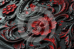 Grand Richly ornate black red wall. Generate Ai