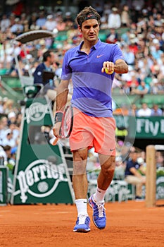 Grand Slam champion Roger Federer of Switzerland in action during his third round match at 2015 Roland Garros in Paris, France