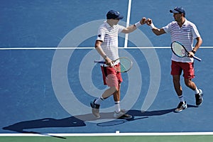 Grand Slam champions Mike and Bob Bryan of United states in action during US Open 2017 round 3 men`s doubles match