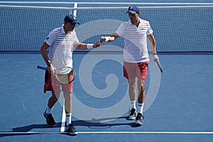 Grand Slam champions Mike and Bob Bryan of United states in action during US Open 2017 round 3 men`s doubles match