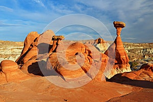 Grand Staircase Escalante National Monument, Evening Light on Toadstools Hoodoos in American Southwest Desert, Utah, USA