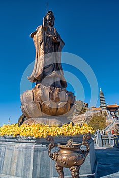 The grand statue photo of Goddess Guan Yin at Fansipan Mountain,Vietnam
