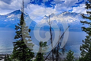 Grand Teton Mountains and Jackson Lake at Sunrise