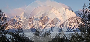 Grand teton mountains in morning alpenglow