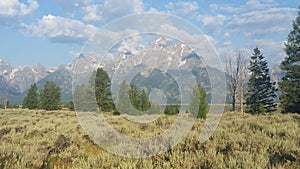 Grand Teton mountains with snow capped peaks