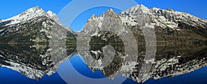 Grand Teton National Park, Rocky Mountains Landscape Panorama, Teton Range Reflected in Jenny Lake, Wyoming, USA