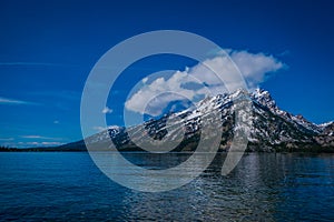 Grand Teton National Park, Wyoming, reflection of mountains on Jackson Lake near Yellowstone