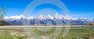 Grand Teton National Park, Wyoming, USA, with fence and blue sky