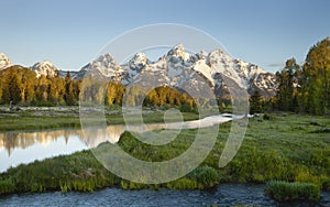 Grand Tetons mountains with river below