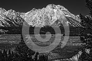 Grand Tetons and Mt Moran above the Snake River plain