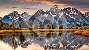 Grand Tetons and reflection