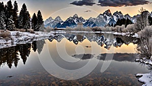 Grand Tetons and reflection