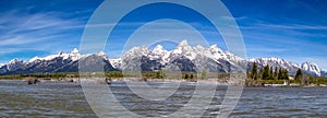 Grand Tetons from the Snake River in Grand Teton National Park, Wyoming, USA in the beginning of June