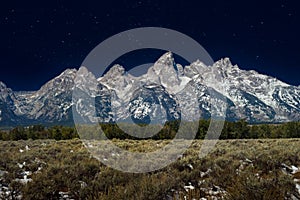 Grand Tetons under a dark sky