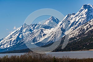 Grand tetons wyoming mountain at jackson lake