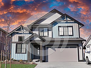 Grand Upscale Modern Blue Residential Home Subdivision Housing House Dwelling Construction Canada Chilliwack British Columbia