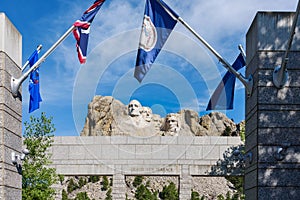 Grand View Terrace at Mount Rushmore National Monument, USA. Sunny day, blue sky.