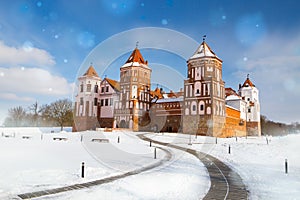 Grand view to Castle of Mir, Minsk Region, Belarus.