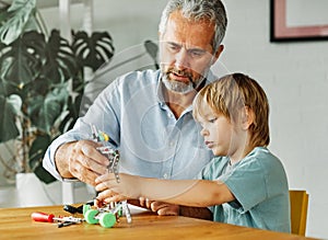 grandchild family child grandparent grandfather toy boy craft hobby creativity education happy fun grandson together