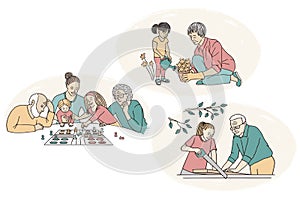 Grandchildren and grandparents spending time together