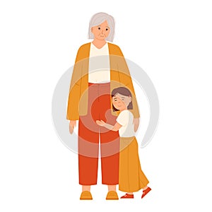 Granddaughter hugging her grandmother. Vector illustration