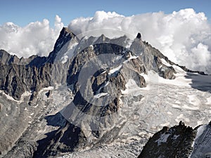 Grandes Jorasses 4,208 m 13,806 ft and Dent du Geant mountain, Haute-Savoie, France.