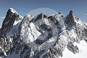 Alpine landscape in Haute Savoie. From left to right of the image: Les Grandes Jorasses, the Rochefort ridge and La Dent du Geant. photo