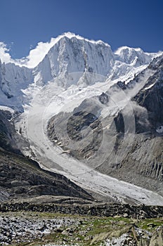 Grandes Jorasses peak and Leschaux glacier in the Alps photo